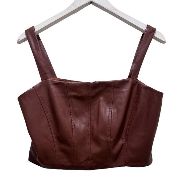 Jason Wu Brown Western Cowgirl Vegan Leather Sleeveless Bustier Corset Zip Top - Picture 1 of 9